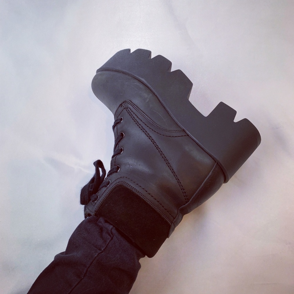Shelly’s London Black Leather Platform Shoes